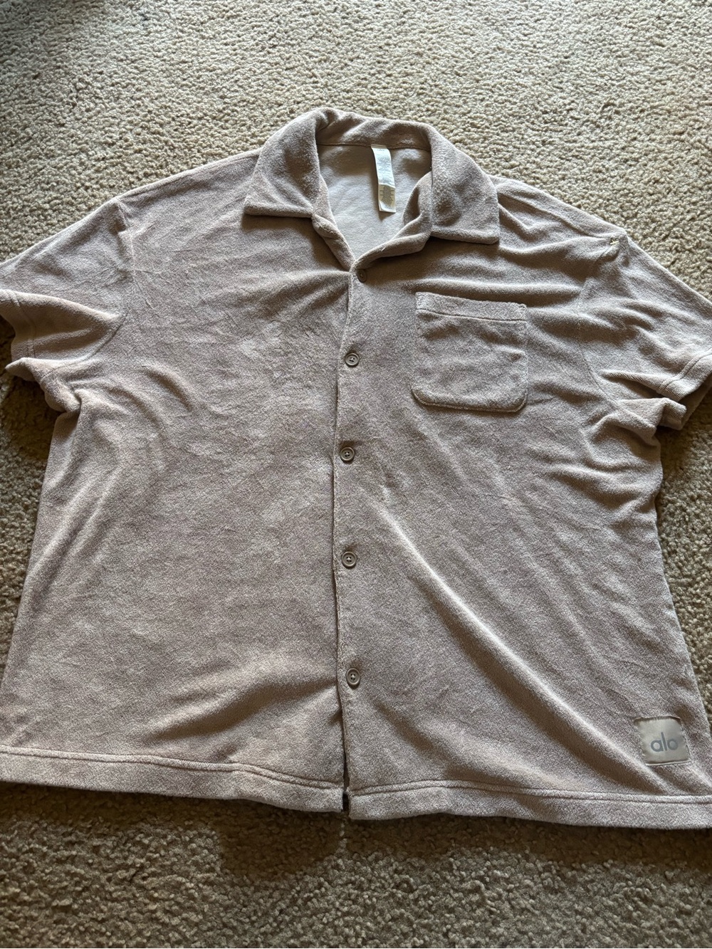 Alo Yoga Muse Coastal Terry Button Up Shirt Men L Beige